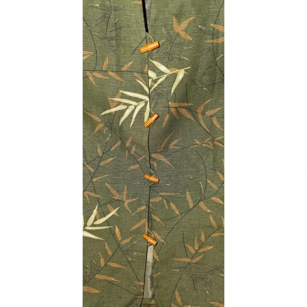 Vintage Kasper ASL Petite Green Bamboo Print Skirt Suit Set Linen Blend 6P